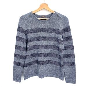 J. McLaughlin Blue and Gray Slightly Simmering Striped Crewneck Sweater Small